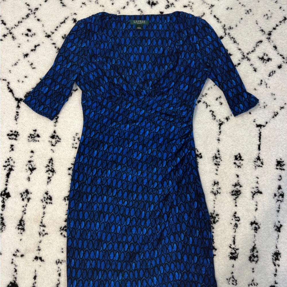 Lauren Ralph Lauren Blue Printed Midi Wrap Dress